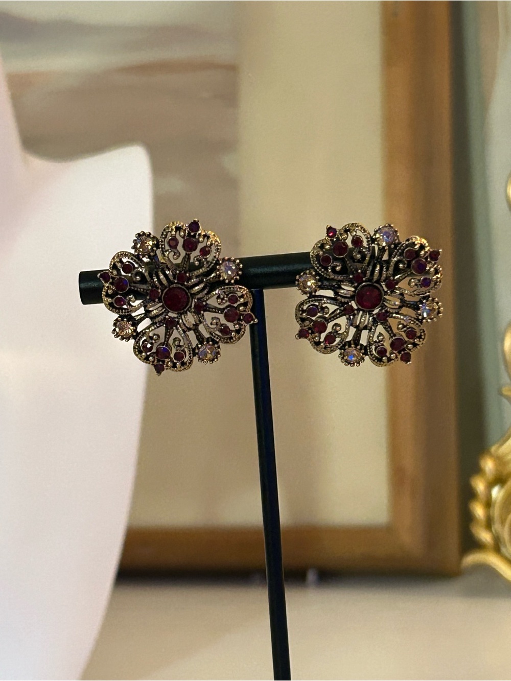 Avon - Vintage Red Crystal Statement Earrings